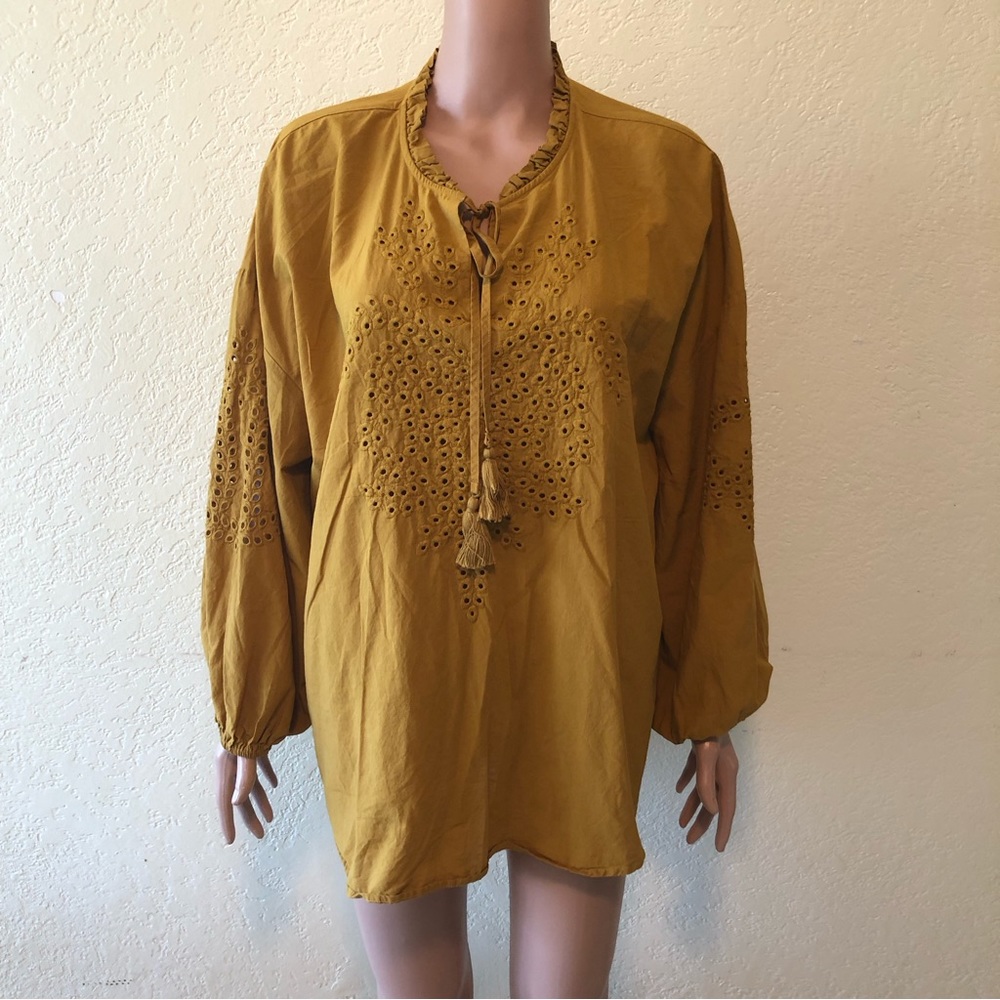 Cal style Women’s Size 2XL Mustard Long Sleeves Shirt Boho Casual Embroidered